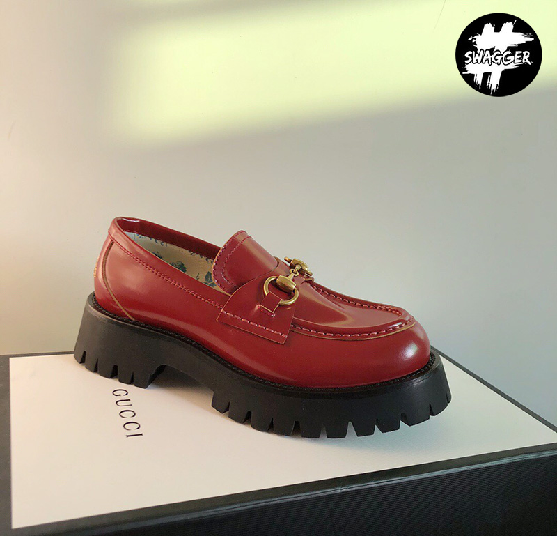 Giày Gucci Leather Lug Sole Loafers Red Like Auth chuẩn 99.9%