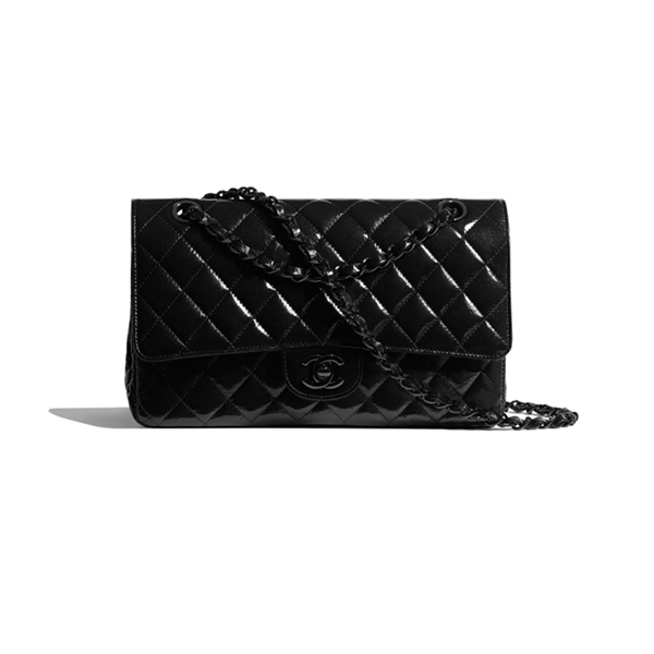 Túi Xách Chanel classic handbag Shiny Crumpled Calfskin Black Metal Black Like Authentic
