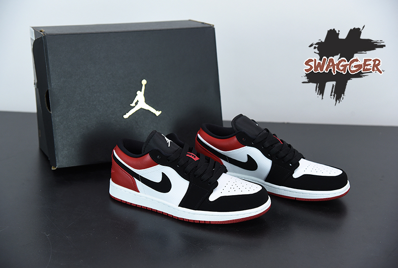 Giày Nike Air Jordan 1 Low Black Toe Pk God Factory sử dụng chất liệu chính hãng chuẩn 99%