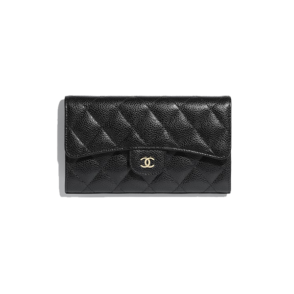Ví Chanel Grained Calfskin & Gold-Tone Metal Black Classic Flap Wallet Like Authentic