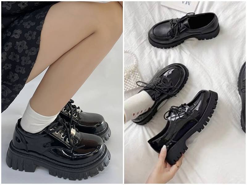 Áo dài hiện đại cùng giày đế bánh mì tạo điểm nhấn