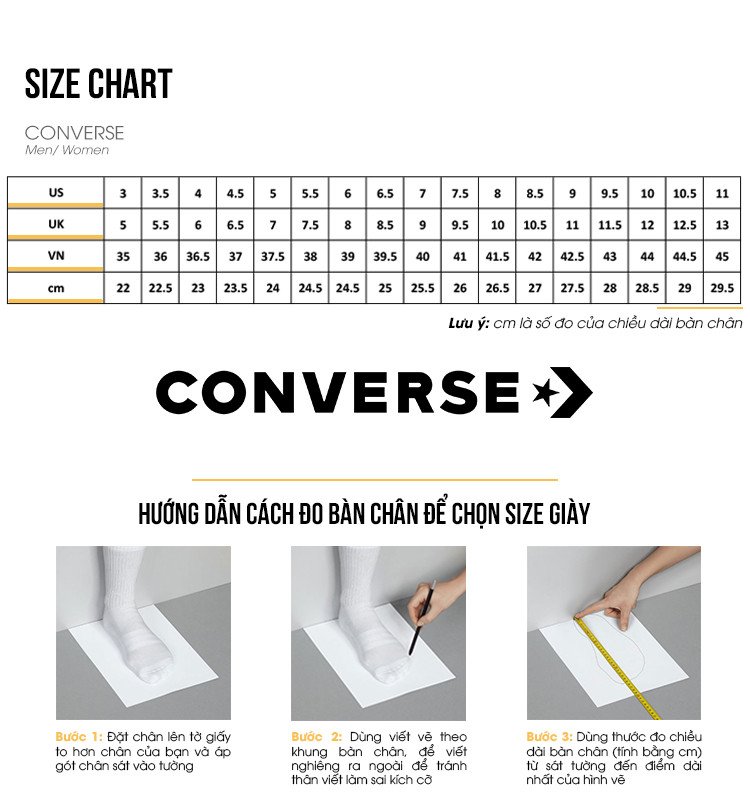 Bảng quy đổi size giày Converse