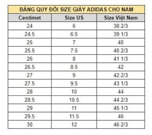 Bảng Quy Đổi Size Giày Nam Adidas Chính Xác Nhất