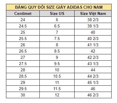 Bảng Quy Đổi Size Giày Nam Adidas Chính Xác Nhất