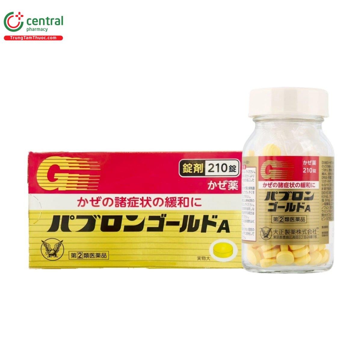 Bộ ba thuốc cảm cúm Taisho Pabron Gold A dạng viên màu vàng, sẵn sàng cho người dùng