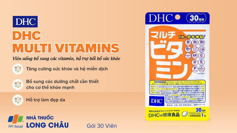 Các viên uống vitamin tổng hợp DHC màu vàng cam, hỗ trợ làm đẹp da và tóc chắc khỏe