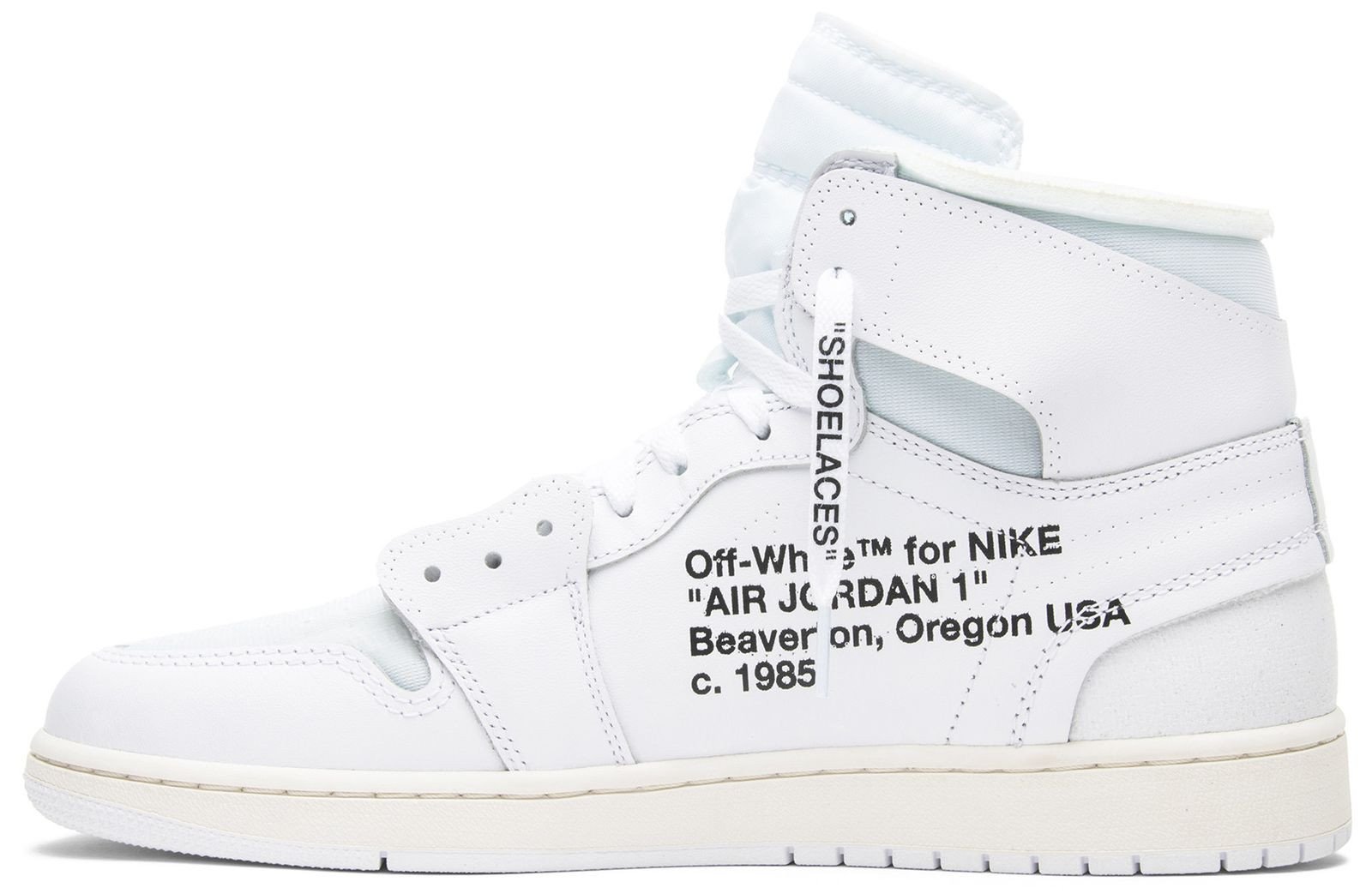 Cận cảnh mặt trong Off-White x Air Jordan I Retro High OG màu trắng ra mắt năm 2018