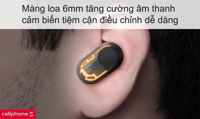 Cấu tạo bên trong tai nghe Sony WF-1000XM3 với màng loa 6mm và vị trí cảm biến tiệm cận thông minh