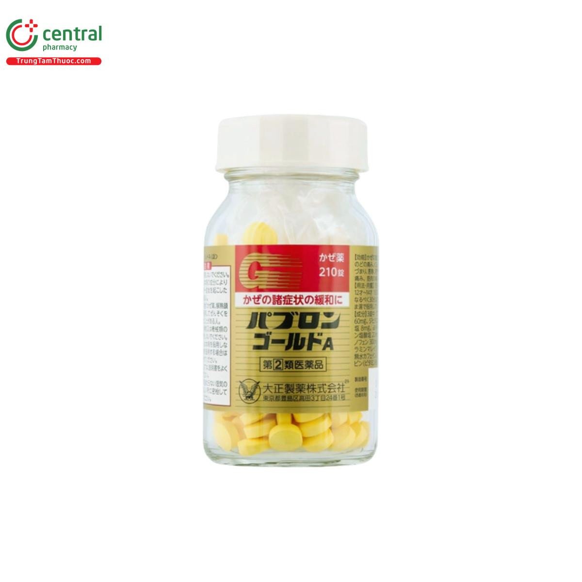 Chi tiết thông tin trên hộp thuốc cảm cúm viên màu vàng Taisho Pabron Gold A