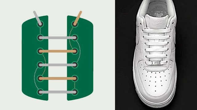 Đôi giày được thắt dây giày sneaker thẳng hàng, mang lại vẻ ngoài tinh tế