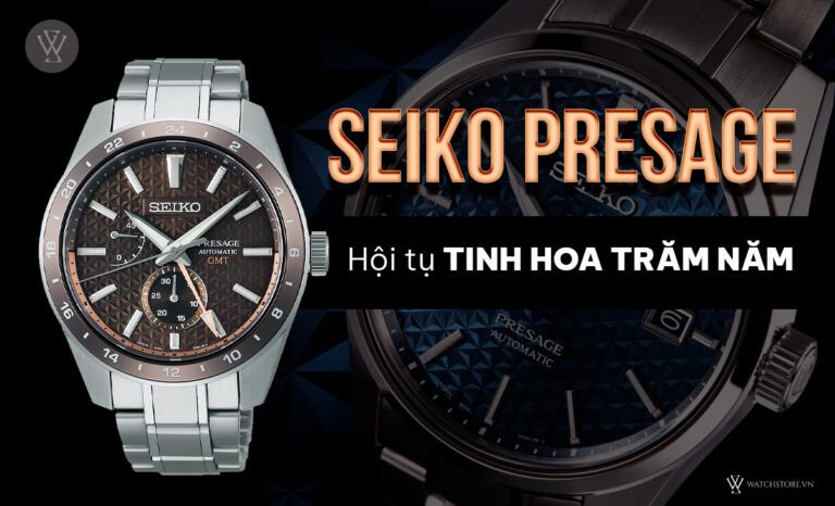 Đồng hồ Seiko Presage màu trắng với kim xanh