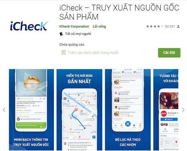 Giao diện ứng dụng iCheck giúp người dùng quét mã vạch sản phẩm