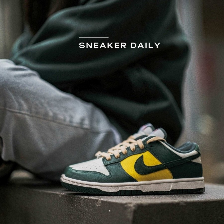 Giày Nike Dunk Low Noble Green phối màu xanh lá cây và trắng cổ điển, thu hút mọi ánh nhìn