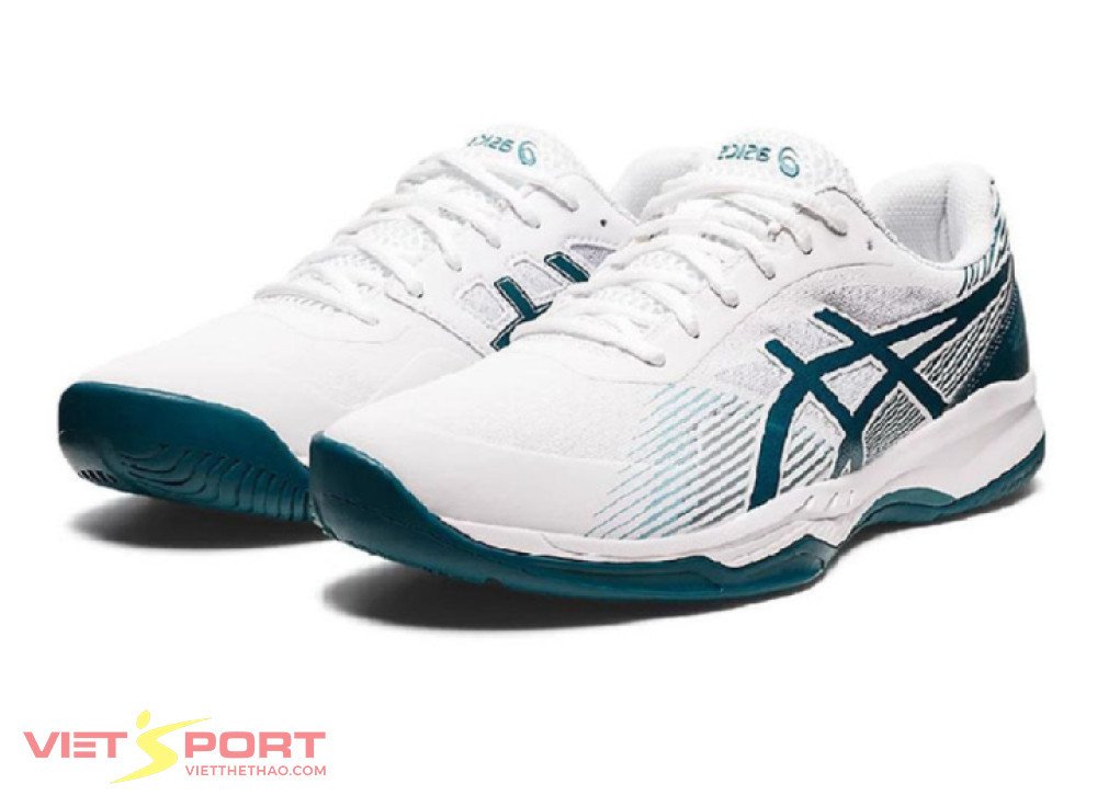 Giày tennis ASICS GEL Game 8 nữ trắng xanh hỗ trợ di chuyển linh hoạt trên sân