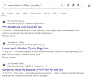 Google search operator search results for the source commands