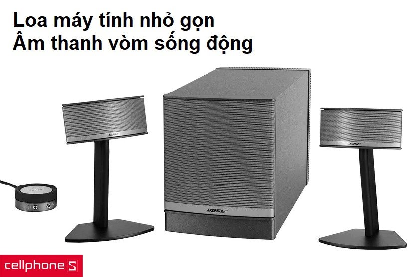 Hệ thống loa máy tính Bose Companion 5 với hai loa vệ tinh và một loa siêu trầm