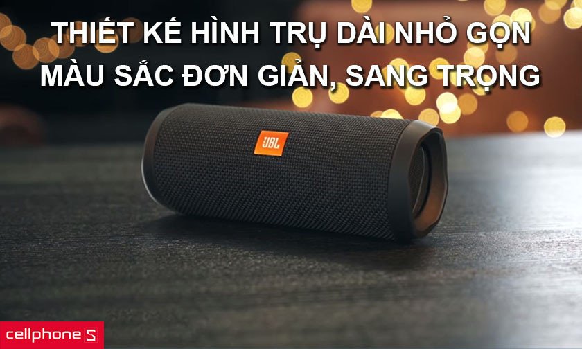 Hình ảnh loa JBL Flip 3 màu xanh dương nổi bật, thể hiện thiết kế trụ tròn nhỏ gọn và lưới loa đan chéo tinh tế.
