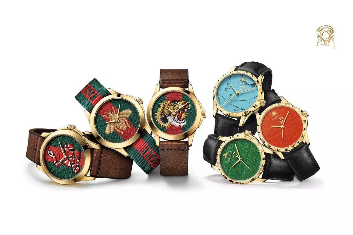 Mẫu đồng hồ Gucci Le Marché des Merveilles với mặt số họa tiết độc đáo.