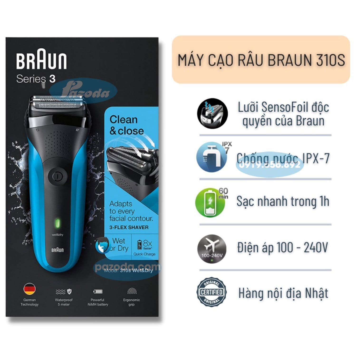 Máy cạo râu Braun Series 3 310s Wet&Dry sản phẩm
