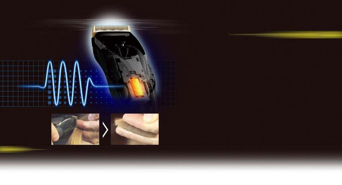 Mô phỏng hoạt động động cơ tuyến tính thông minh của thiết bị tỉa tóc Panasonic, duy trì công suất ổn định.