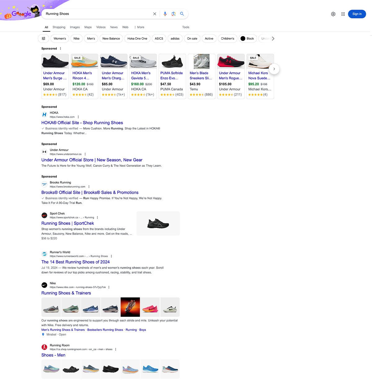 Minh họa kết quả tìm kiếm giày đá bóng trên Google