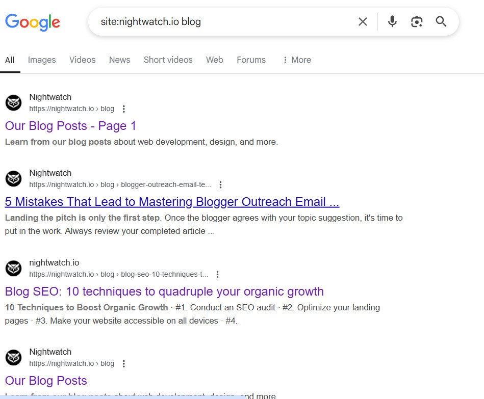 SERP page of Nightwatch