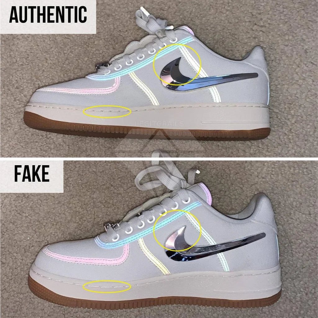 So sánh dấu Swoosh bên trong giày Nike Air Force 1 real và hàng giả