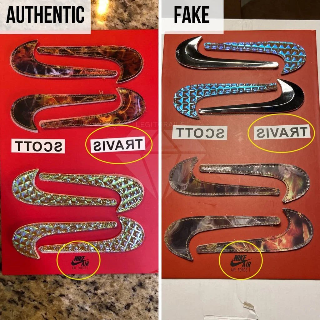 So sánh hộp giày của Nike Air Force 1 real Travis Scott Sail và hàng giả