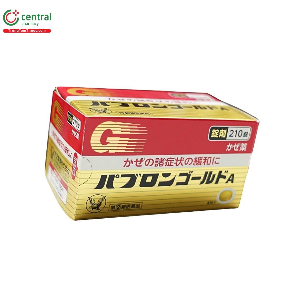 Toàn cảnh hộp thuốc cảm cúm Taisho Pabron Gold A, 210 viên màu vàng