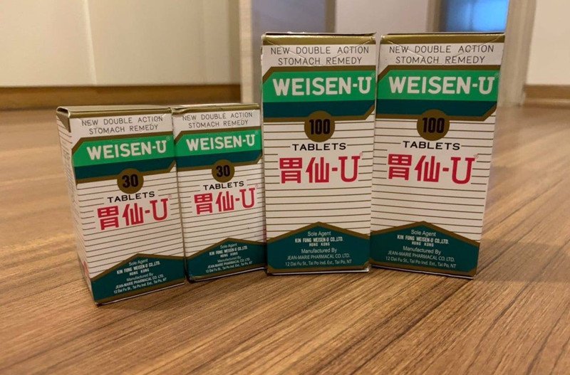 Viên thuốc Weisen U của Nhật Bản, minh họa công nghệ hai lớp đặc biệt cho tác dụng điều trị dạ dày hiệu quả.