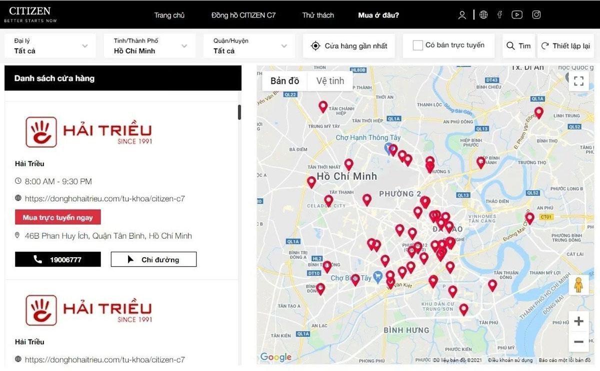 Xác thực đại lý Citizen trên website quốc tế, khẳng định nguồn gốc chính hãng