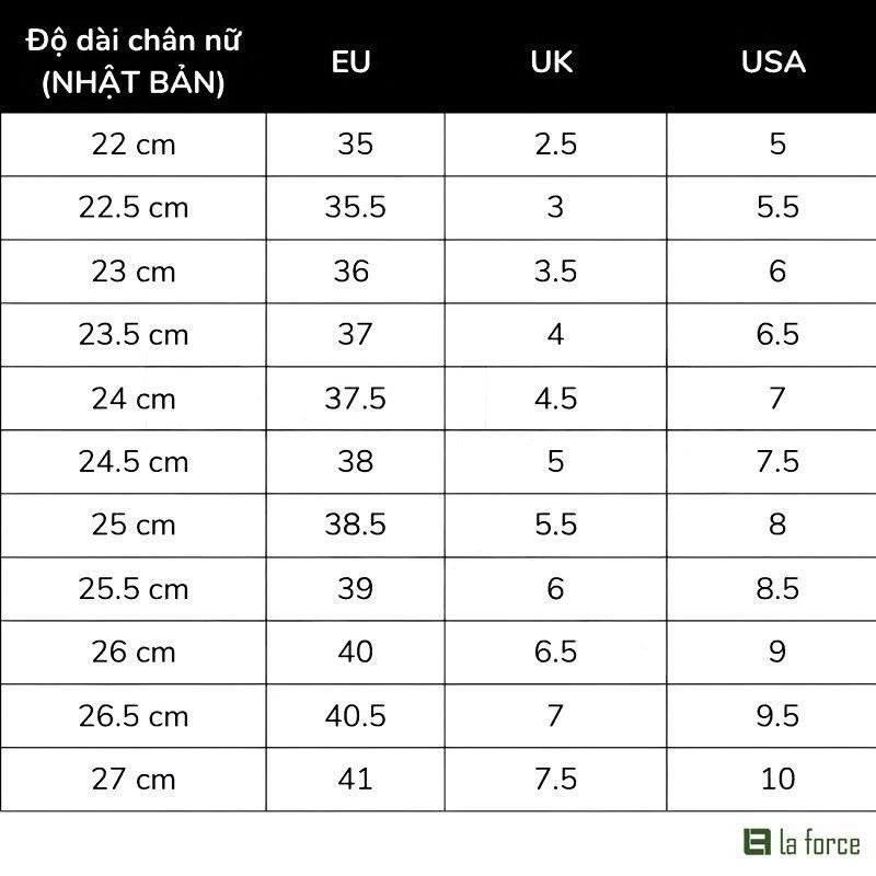 Bảng size giày Reebok Nhật nữ
