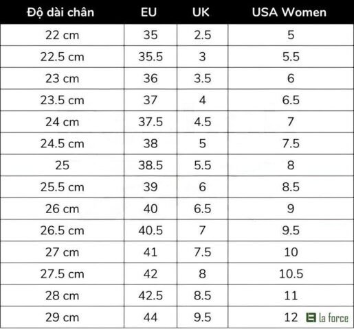 Bảng size giày Reebok nữ