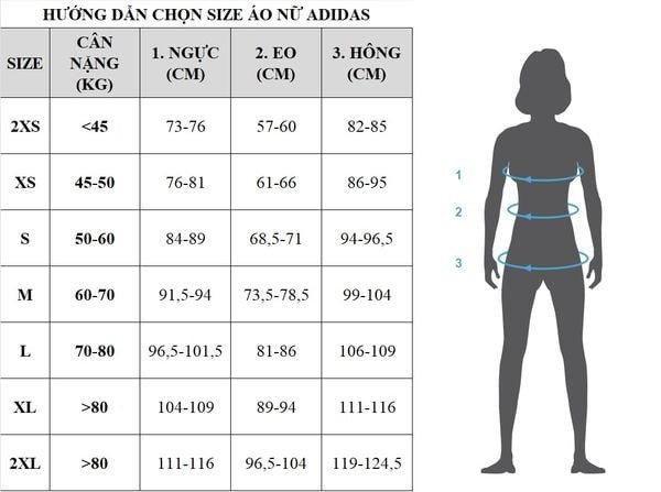 Bảng size quần áo adidas nữ