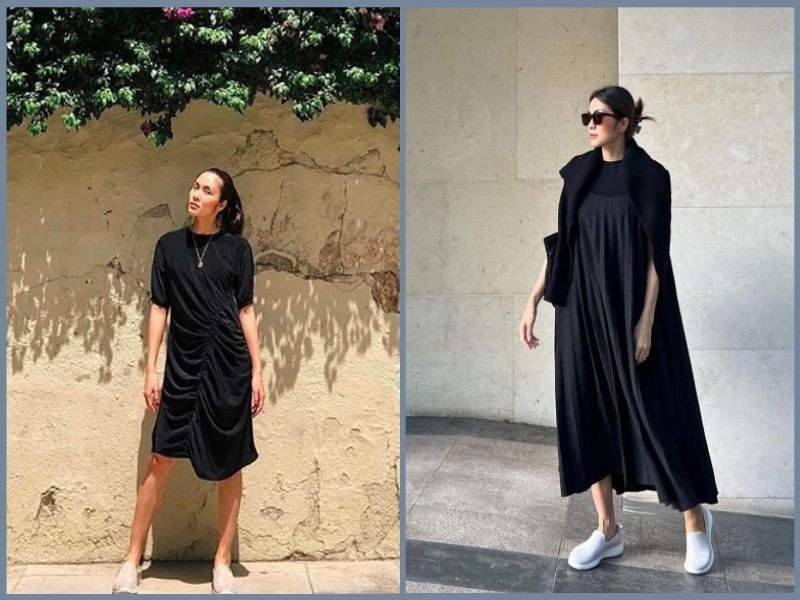 Cô gái diện đầm maxi dịu dàng phối đồ với giày thể thao nữ