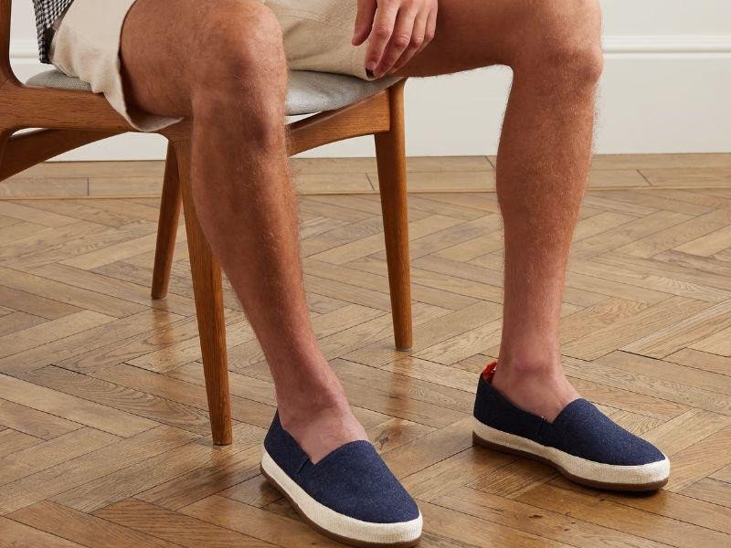 Đôi giày tây Espadrilles vải canvas màu xanh rêu với đế đan sợi tự nhiên
