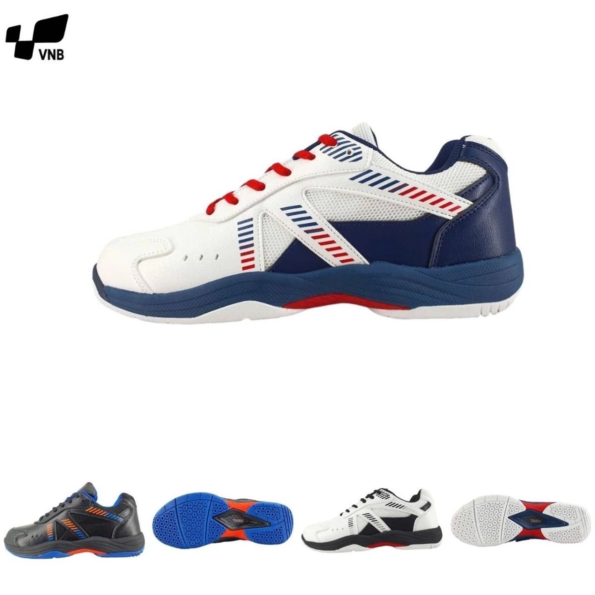 Giày cầu lông Taro TR024-4 màu xanh dương phối trắng, mang đến độ bám sân vượt trội so với giày thể thao Asia chính hãng.