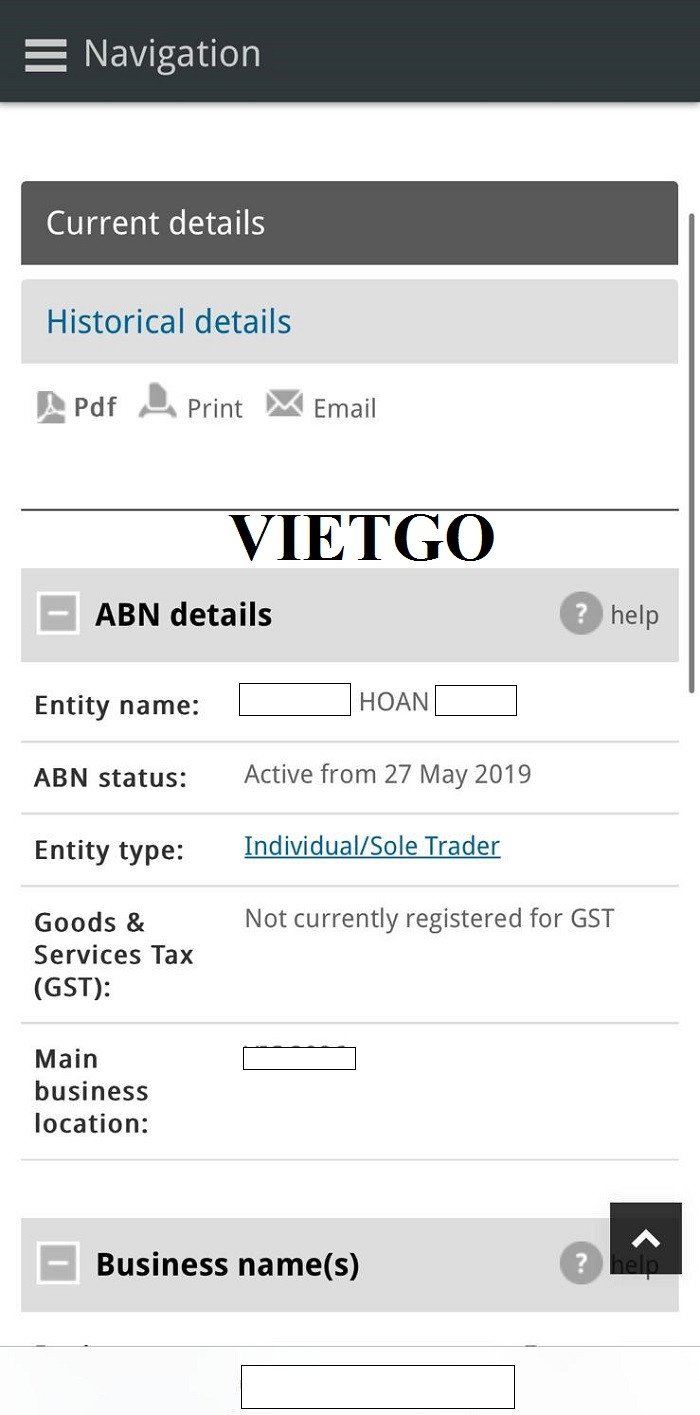 Giấy phép kinh doanh của khách hàng nhập khẩu giày thể thao