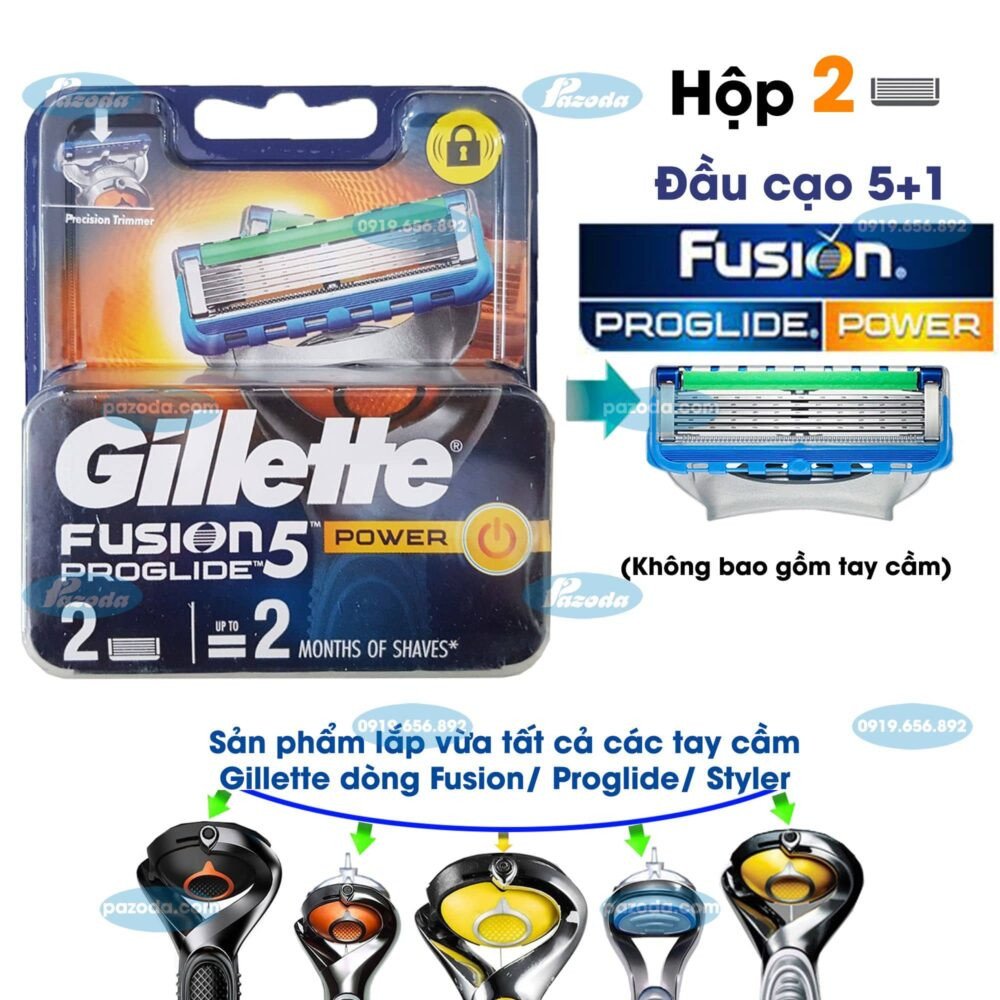 Hộp 2 đầu dao cạo râu Gillette Fusion5 Proglide Power cho hiệu suất cạo mạnh mẽ