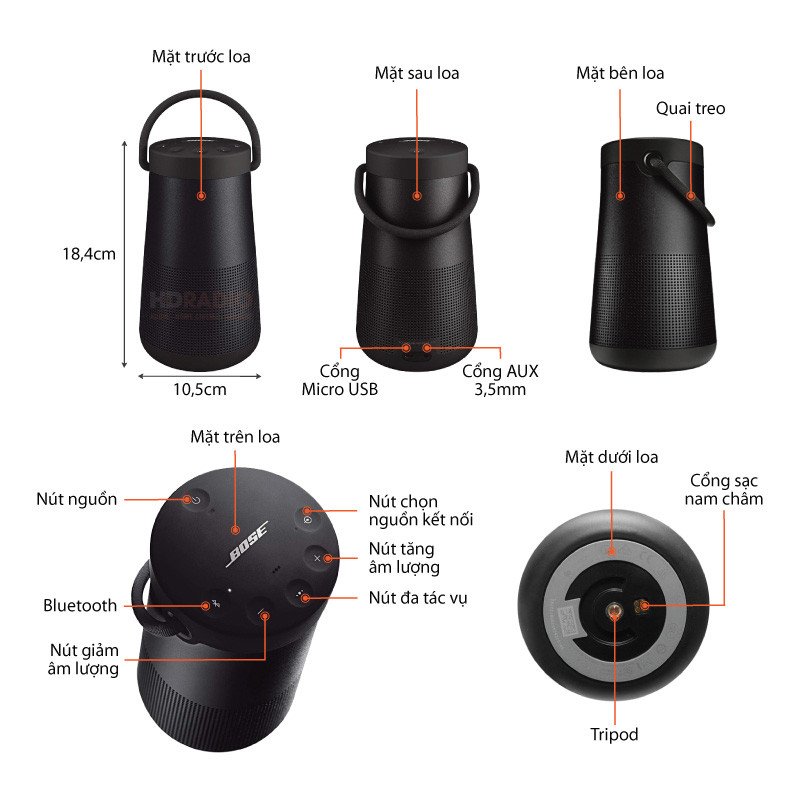 Loa Bose Revolve Plus 2 với thiết kế trụ tròn và tay cầm tiện lợi