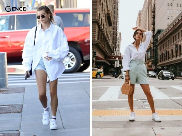 Áo sơ mi kết hợp với giày Jordan nữ thanh lịch, thời trang