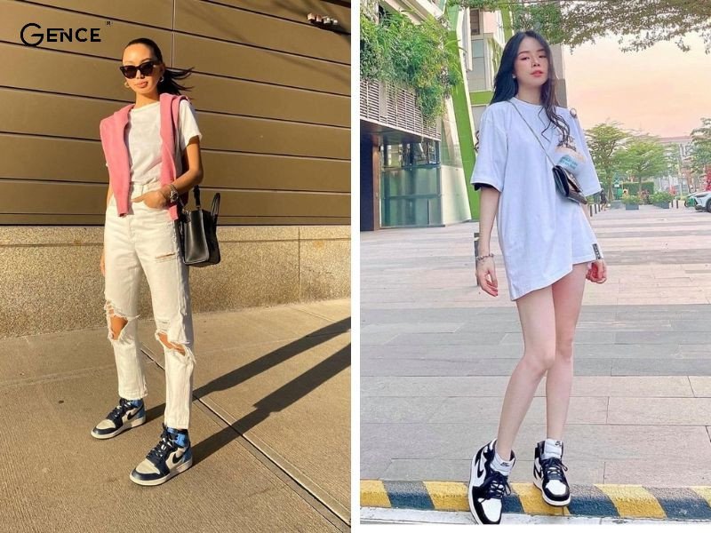 Áo thun basic mix-match với giày Jordan nữ năng động