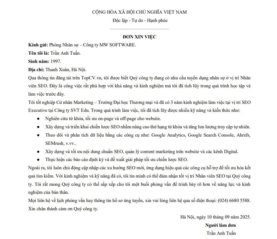 Bản mẫu đơn xin việc chuyên nghiệp giúp tạo ấn tượng ban đầu