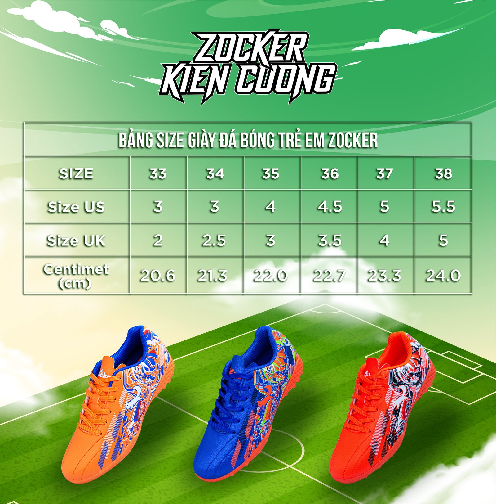 Bảng hướng dẫn cách chọn size giày đá bóng trẻ em 4 tuổi chính xác