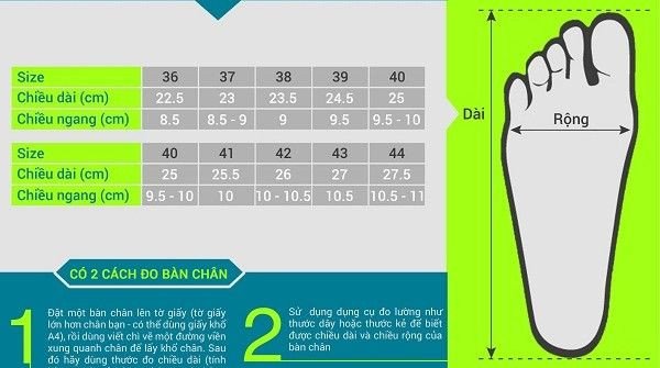Bảng hướng dẫn cách đo và chọn size giày thể thao Asia nam chuẩn xác