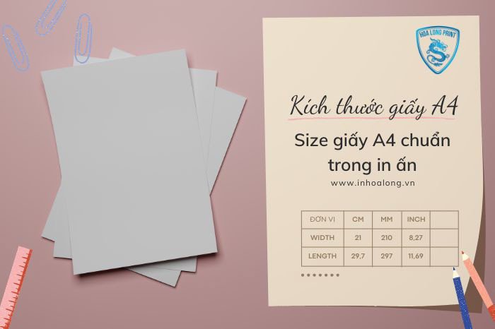 Bảng quy đổi các kích thước size khổ giấy A4 chuẩn sang đơn vị cm, mm và inch