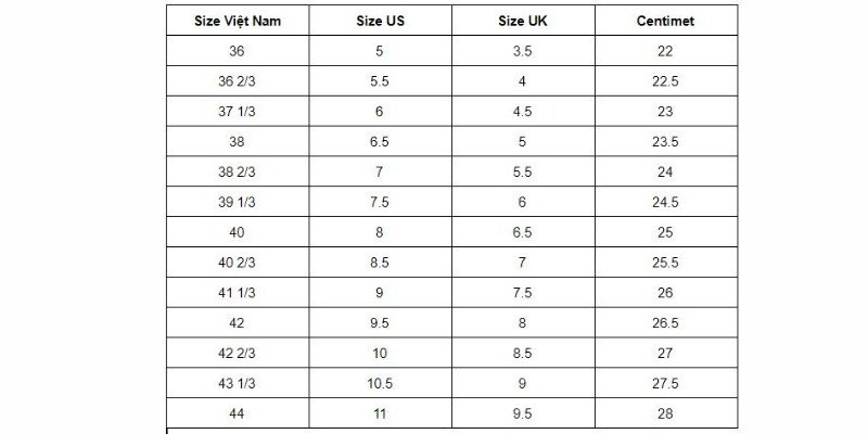 Bảng quy đổi kích cỡ giày Adidas phổ biến cho người tiêu dùng