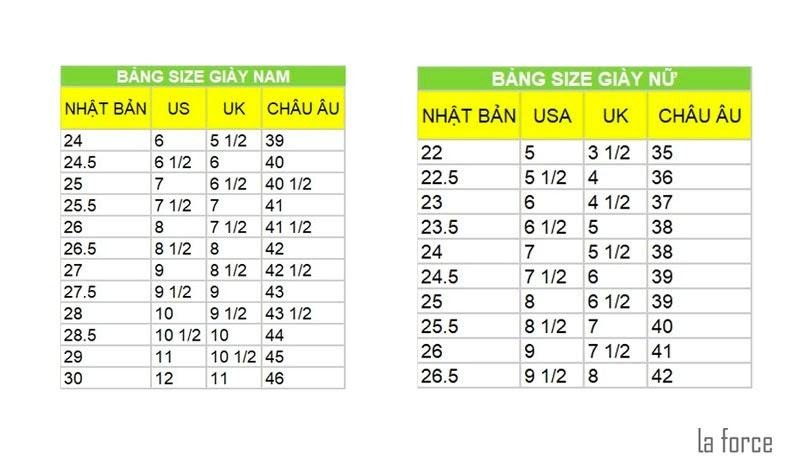 Bảng quy đổi kích thước giày Adidas tại Nhật Bản