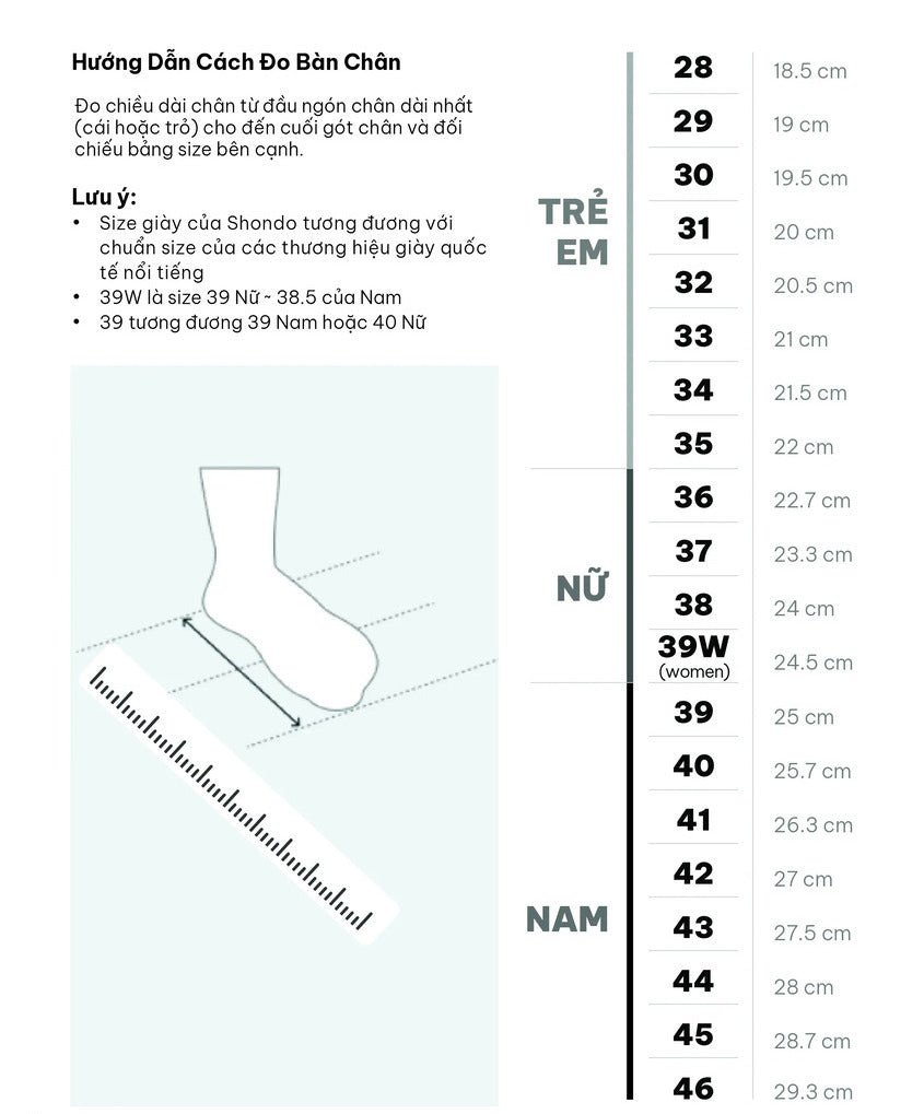 Bảng quy đổi kích thước giày nam theo chuẩn quốc tế