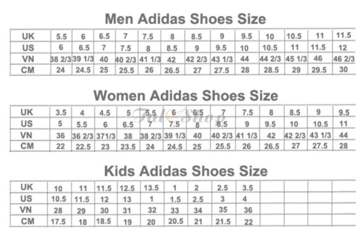 Bảng quy đổi size giày Adidas chi tiết